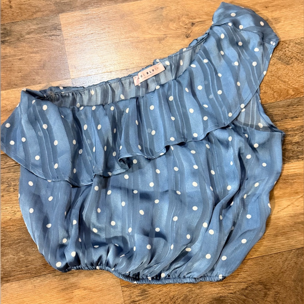 Blue Blush Sheer Blue Top with White Dots